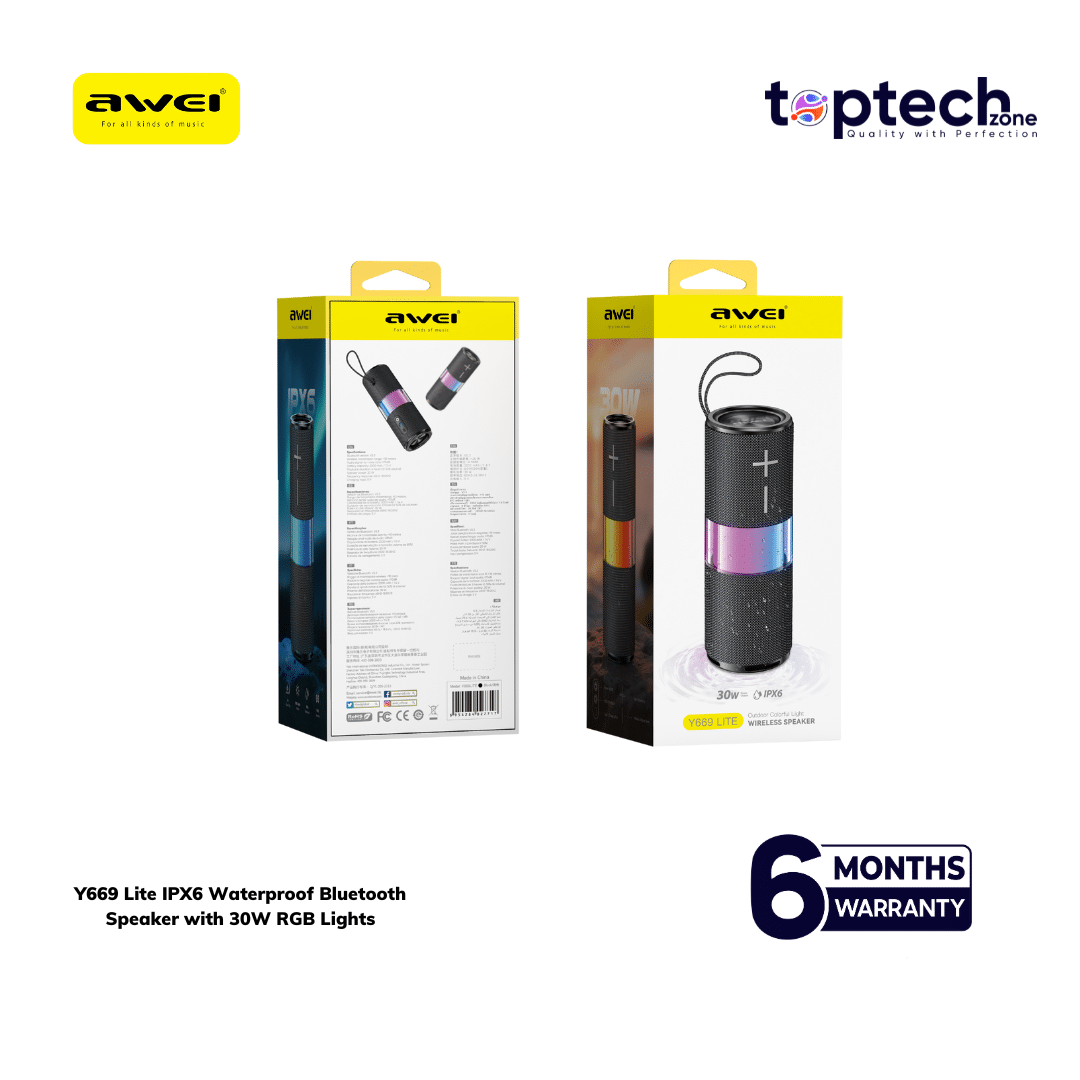 Awei Y669 Lite IPX6 Waterproof Bluetooth Speaker with 30W RGB Lights - Image 2