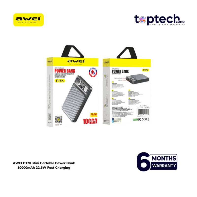 AWEI P17K Mini Portable Power Bank 10000mAh 22.5W Fast Charging - Image 2