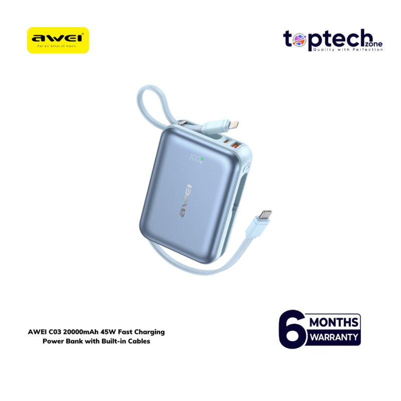 AWEI C03 20000mAh 45W Fast Charging Power Bank with Built-in Cables - Image 3