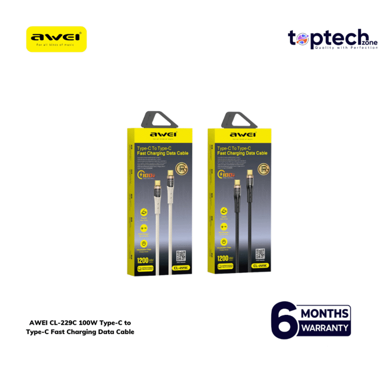 Alternative view of AWEI CL-229C 100W Type-C to Type-C Fast Charging Data Cable