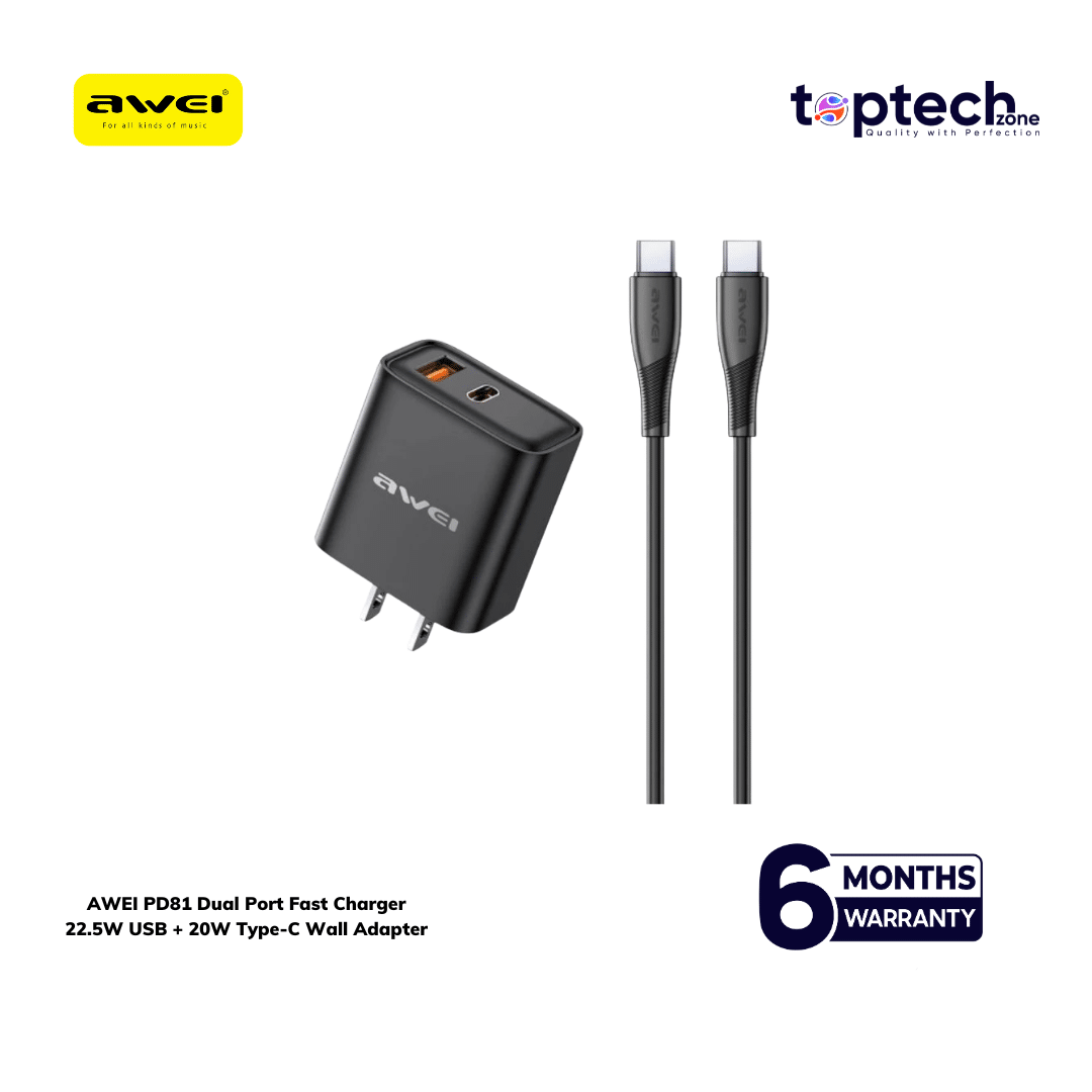 AWEI PD81C Dual Port Fast Charger 22.5W USB + 20W Type-C Wall Adapter