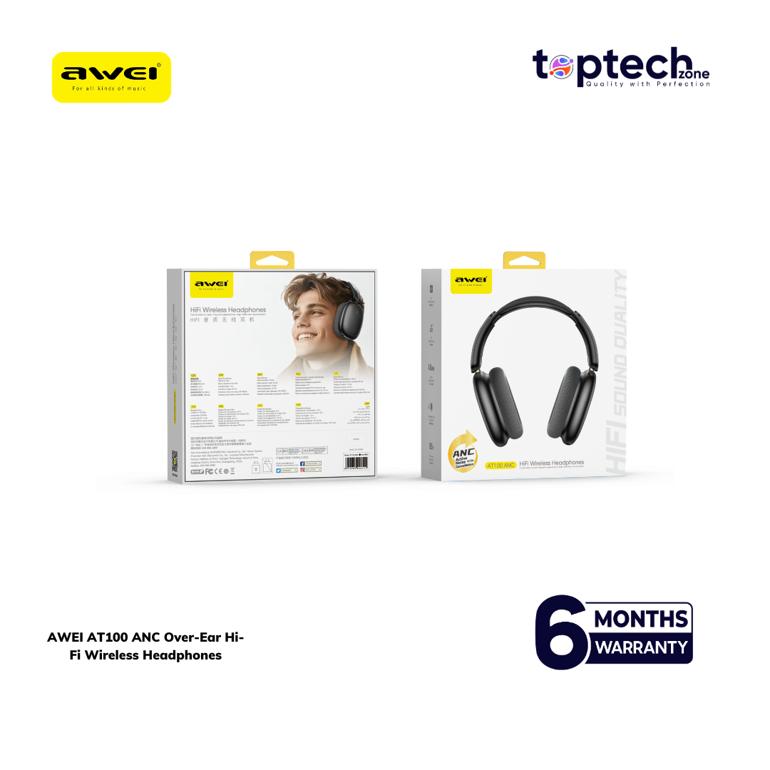 AWEI AT100 ANC Over-Ear Hi-Fi Wireless Headphones - Image 6