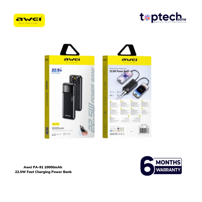 Alternative view of Awei PA‑91 10000mAh  22.5W Fast Charging Power Bank