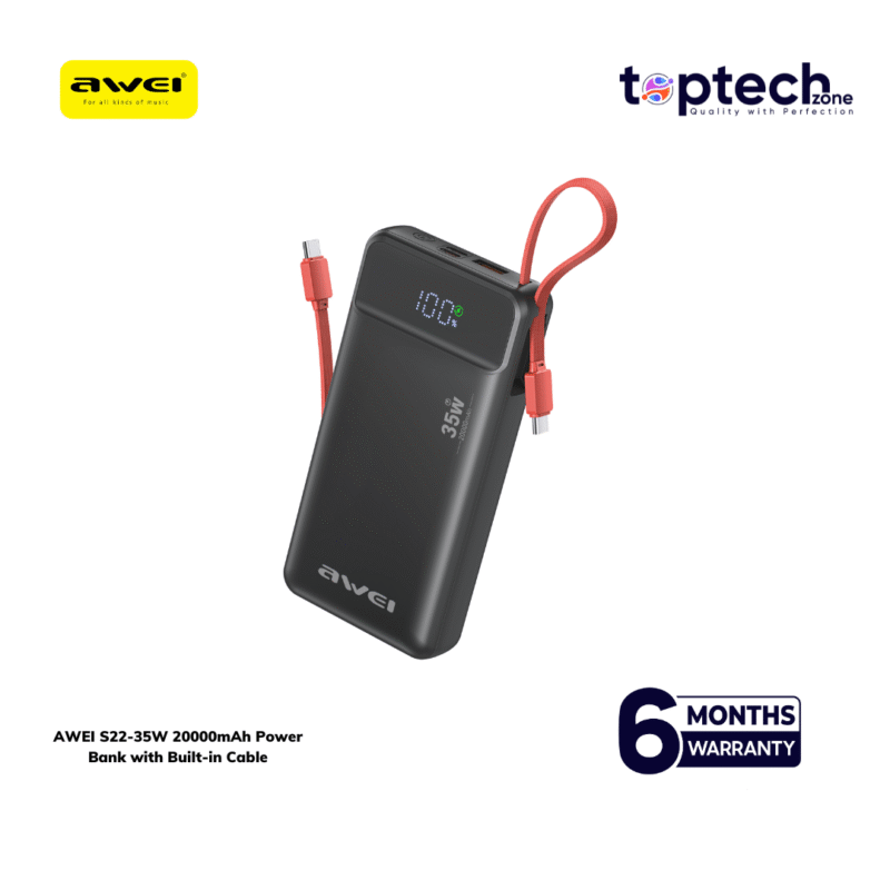 AWEI S22-35W 20000mAh Power Bank with Built-in Cable