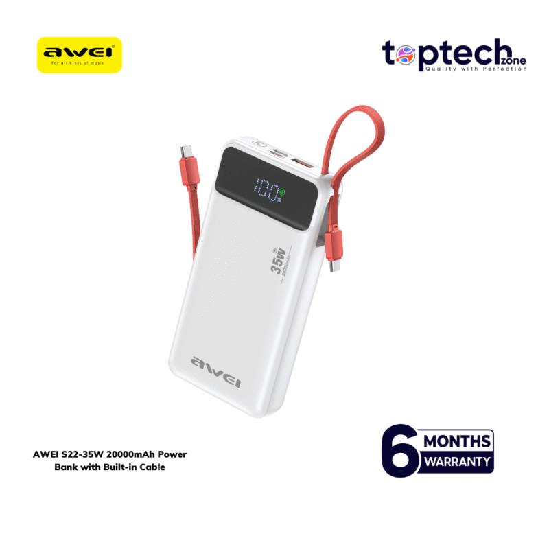 Alternative view of AWEI S22-35W 20000mAh Power Bank with Built-in Cable