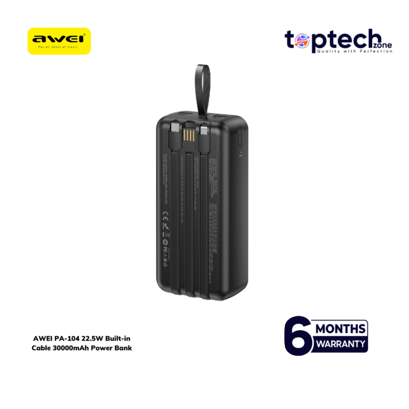 Alternative view of AWEI PA-104 22.5W Built-in Cable 30000mAh Power Bank