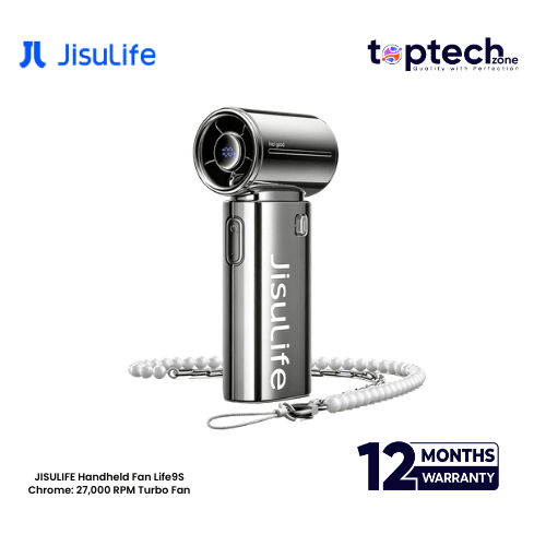 JISULIFE Handheld Fan Life9S Chrome: 27,000 RPM Turbo Fan