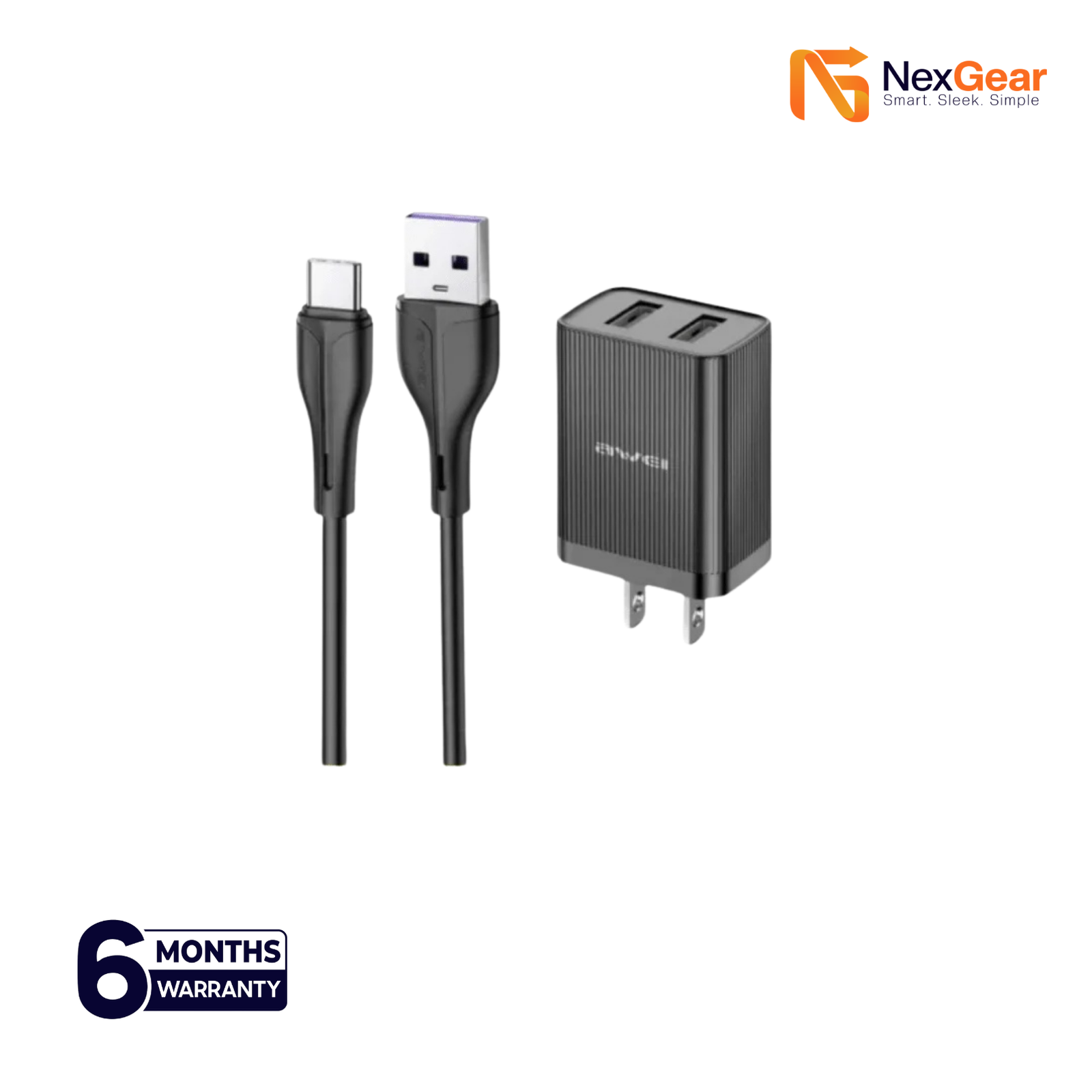 Awei C15T-EU Dual USB Wall Charger with Type-C Cable