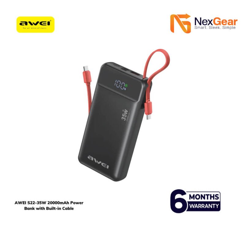 AWEI S22-35W 20000mAh Power Bank with Built-in Cable