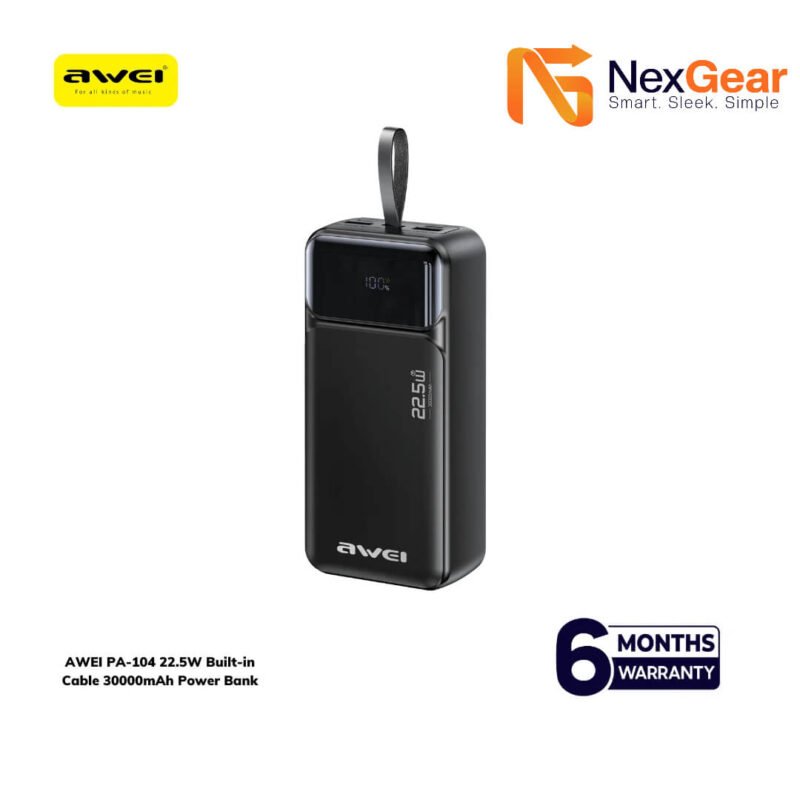 AWEI PA-104 22.5W Built-in Cable 30000mAh Power Bank