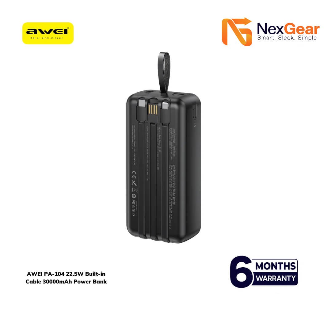 AWEI PA-104 22.5W Built-in Cable 30000mAh Power Bank - Image 2